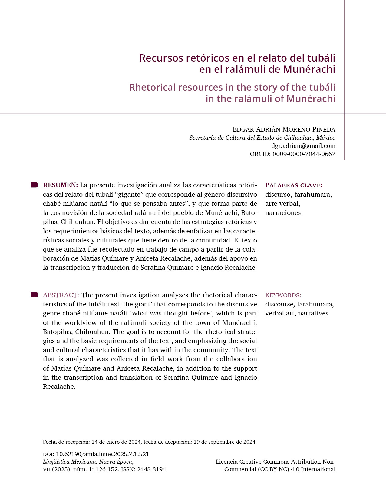 Artículo: Recursos retóricos en el relato del tubáli