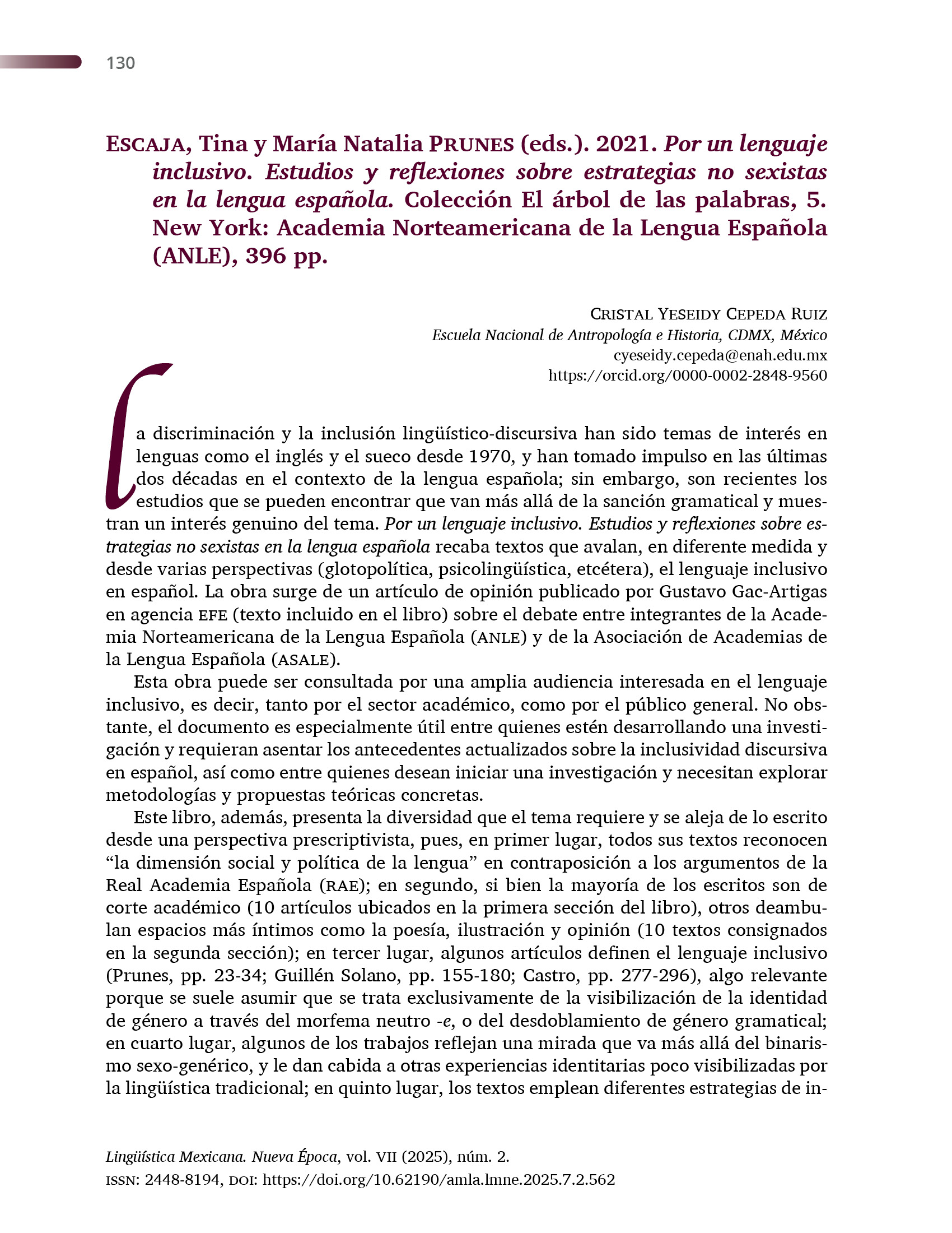 Reseña: Por un lenguaje inclusivo. Estudios y reflexiones sobre estrategias no sexistas en la lengua española