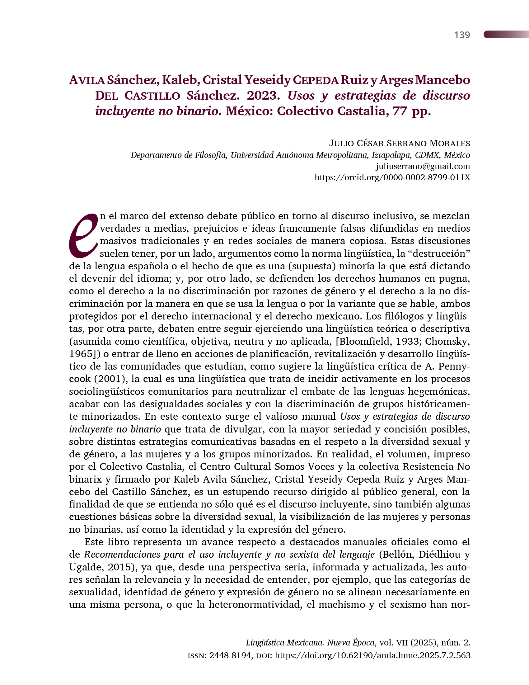 Reseña: Usos y estrategias de discurso incluyente no binario