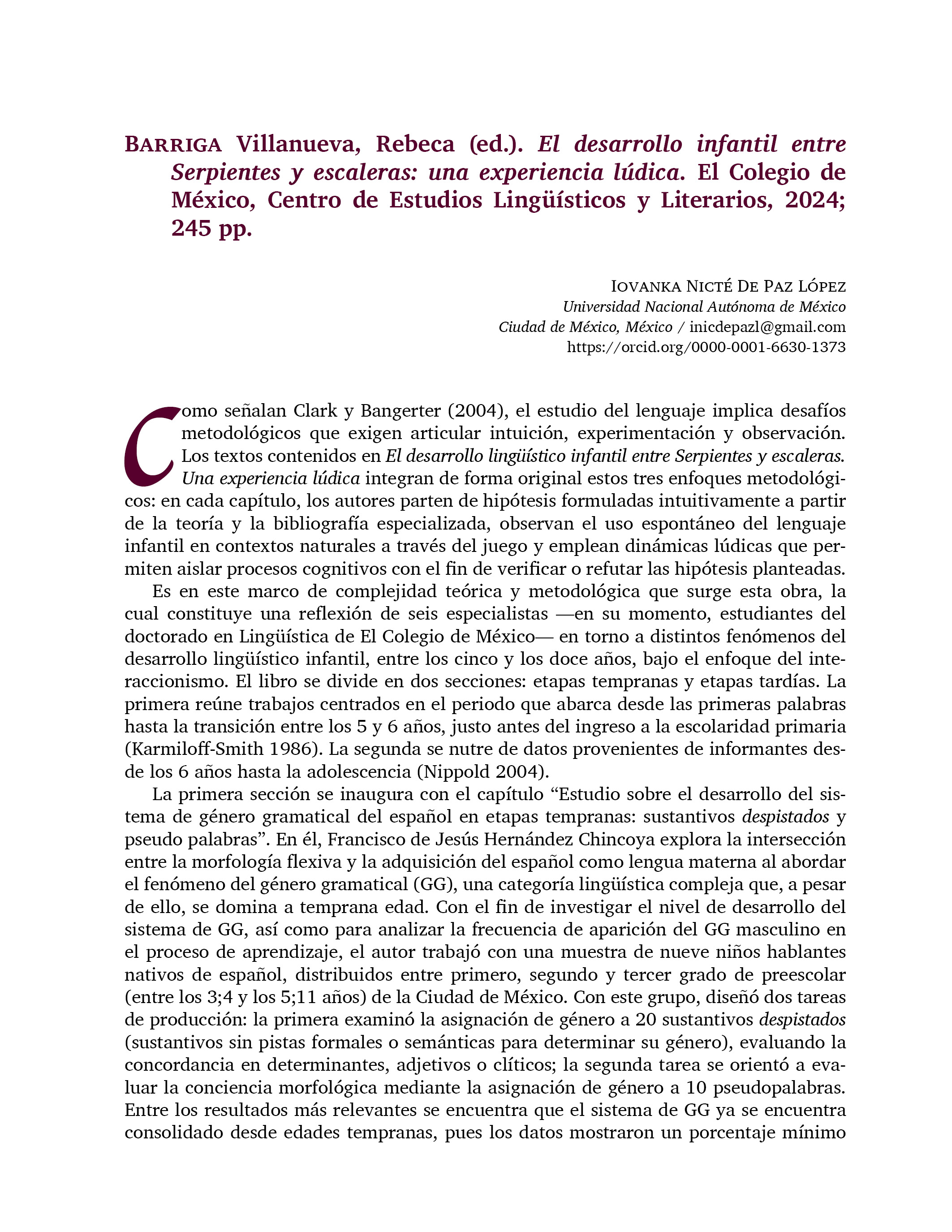 Portadilla de la reseña "El desarrollo infantil entre Serpientes y escaleras" de Rebeca Barriga Villanueva